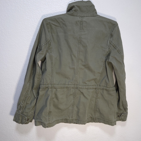 Madewell Cinched Waist Jacket Olive Green Canvas Zip Up Pockets Size Large - Picture 2 of 16